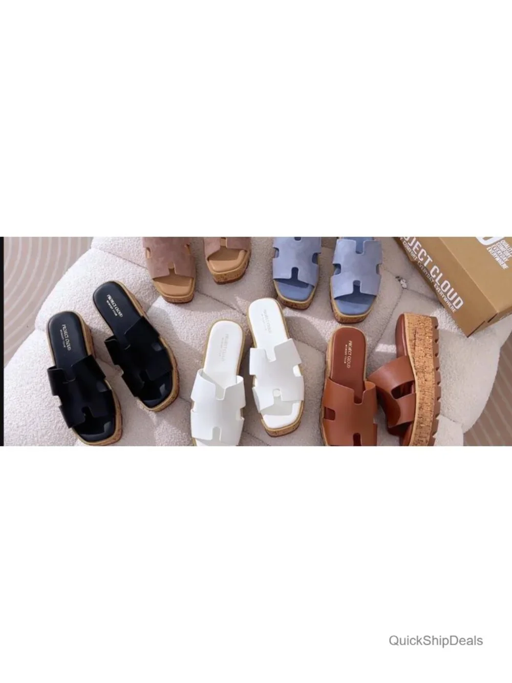 Genuine Leather Wedge Platform Sandals with Memory Foam Insole Non-Slip Slides